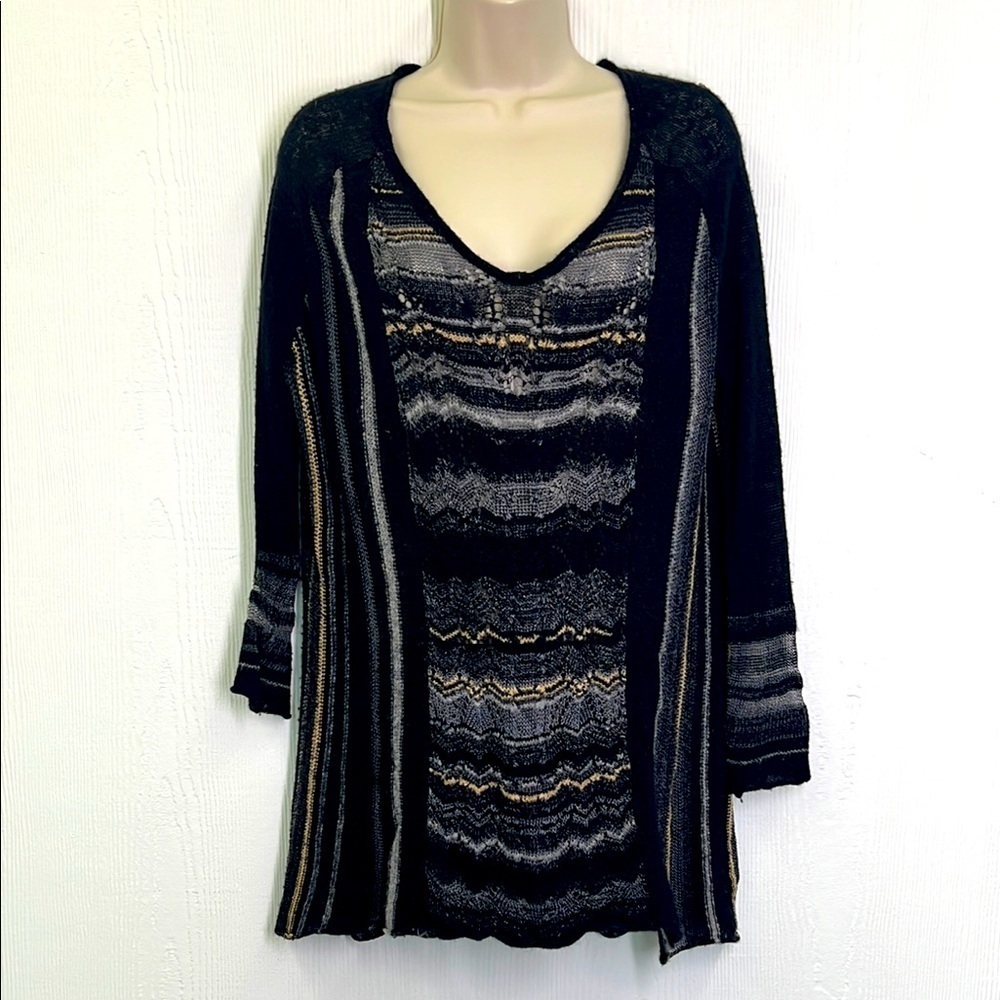 Free People - Stripe Colorful  Boho V Neck Long Sleeve Lightweight Sweater XS